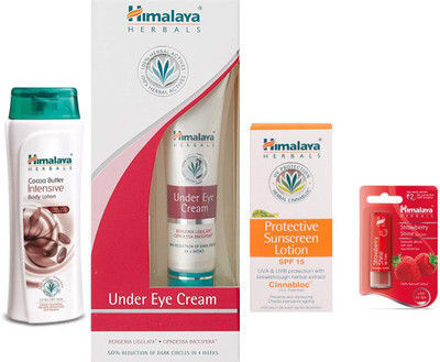 

Himalaya COCA BUTTER BODY LOTION, PROECTIVE SUN SCREEN ,STRAWBERRY LIP CARE, UNDER EYE CREAM(Set of 4)
