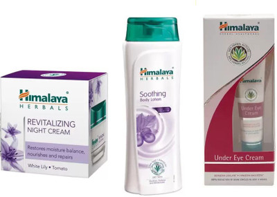 

Himalaya SOOTHING BODY LOTION , REVITALIZING NIGHT CREAM , UNDER EYE CREAM(Set of 3)