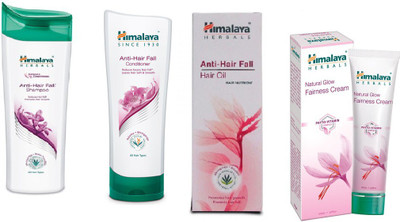 

Himalaya ANTI HAIR FALL SHAMPOO, ANTI HAIR FALL CONDITIONER. ANTI HAIR FALL OIL, FAIRNEES CREAM(Set of 4)