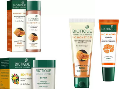 

BIOTIQUE BIO Honey Refreshing Foaming Face Wash, Honey Gel Refreshing Foaming Face cleanser , Fruit Whitening & Depigmentation Face Pack, lip care(Set of 4)