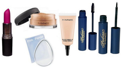 

pink panda Silicon Puff, Mac Select Cover Up, Loose Powder, Matte Lipstick, Padma Mascara & Eyeliner(Set of 6)