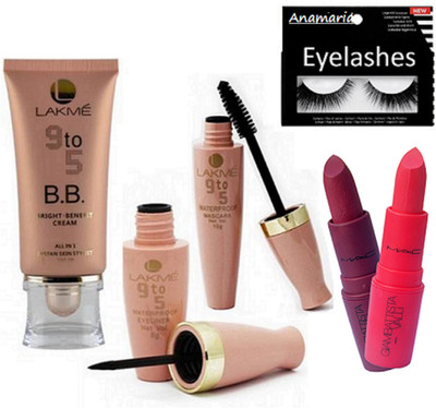 

anamaria Eyelashes & Lakme 9 to 5 BB Bright Benefit Cream & Waterproof Eyeliner+Mascara & Mac Giambattista Valli Lipstick (Pack of 2)(Set of 6)