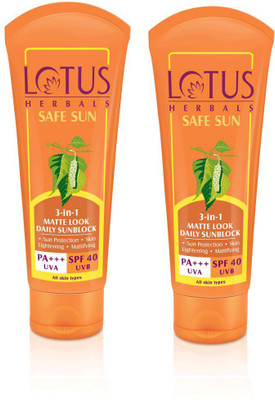 

Lotus Herbals Safe Sun 3-In-1 Matte Look Daily Sunblock PA+++ Spf 40_200g (Set of 2)(Set of 2)