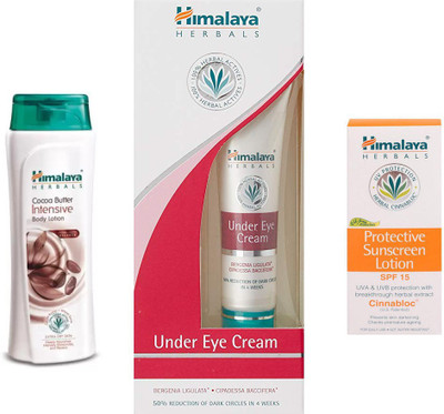 

Himalaya UNDER EYE CREAM , COCA BUTTER BODY LOTION, PROECTIVE SUN SCREEN(Set of 3)