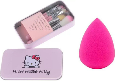 hich Hllo Ktty Mini Makeup Brush Set + Sponge Puff(2 Items in the set)