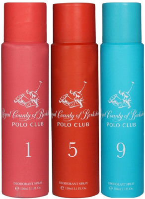 

Royal County of Berkshire Polo Club RCBPC Deo No-1, 5 & 9 Deodorant Spray - For Women(450 ml, Pack of 3)