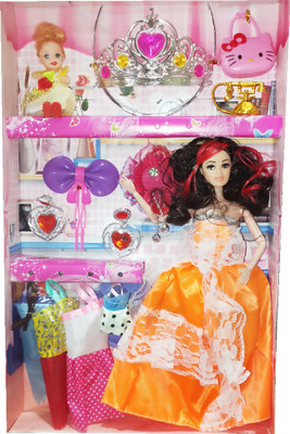 

TALKING GANESHA Beautiful Fashion Doll With Baby, Dresses & Wardrobe Accessories Doll Set For Girls - Model 2(Multicolor)