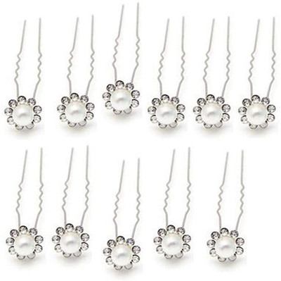 

Sorellaz Wedding Bridal Pearl Flower Crystal Rhinestone Hair Pins Hair Pin(Silver)