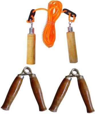 

StepInnStore WOODEN Hand SKIPPING ROPE + WOODEN HAND GRIPS Gym & Fitness Kit