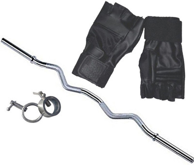 

StepInnStore Gym Gloves, Curl Bar With Steel Locks Home Gym Kit