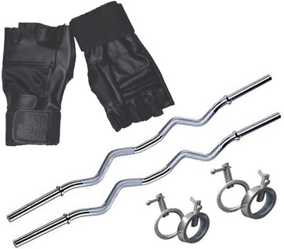 

StepInnStore ''BEST QUALITY'' 2* CURL BAR + 4 LOCK WITH GYM GLOVES Gym & Fitness Kit