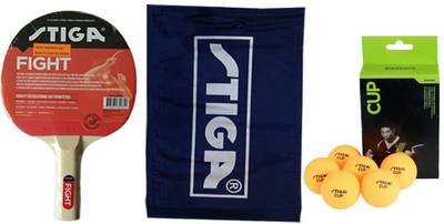 Stiga Fight Table Tennis Racquet (Pack of 1) With Cover (Pack of 1), and Cup Ping Pong (Pack of 3 Ball) Table Tennis Kit