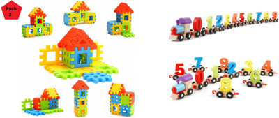 

Nabhya Combo Set Of Happy Home Building Puzzle And Boy's and Girl's Wooden 0-9 Digital Train Blocks(Multicolor)