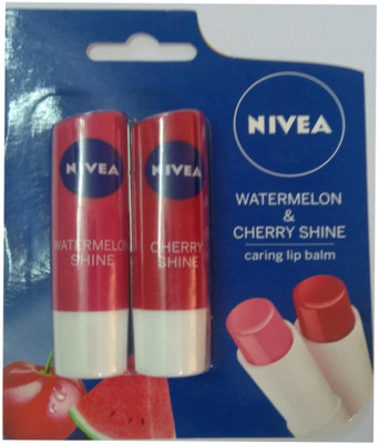 

Nivea Caring Lip Balm Watermelon Shine, Cherry Shine(Pack of: 2, 4.8 g)