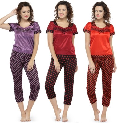 N-gal Women Polka Print Multicolor Top & Pyjama Set