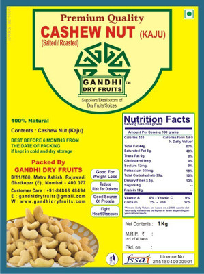 

Gandhi Dry Fruits Cashew Nuts (Kaju) 1 KG Cashews(1 kg, Box)