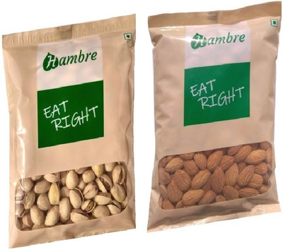 

Hambre Dry Fruit Combo, California Pistachios, Pista + Almond Badam Giri, 500g (250gx2), Pack of 2 Almonds, Pistachios(500 g, Pouch)