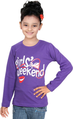 

IndiWeaves Girls Printed Cotton T Shirt(Purple, Pack of 1