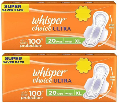 Whisper Choice ultra 20+20 Sanitary Pad (Pack of 2) Sanitary Pad(Pack of 2)