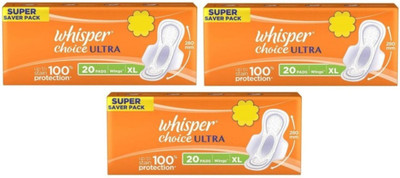

Whisper Choice ultra 20+20+20 Sanitary Pad (Pack of 3) Sanitary Pad(Pack of 3)