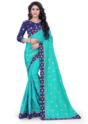 Kuki Embroidered Bollywood Art Silk Saree(Light Blue)