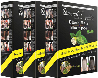 

Swarzstar BLACK HAIR COLOUR SHAMPOO -3 3 BOX IN 15 POUCH(375 ml)