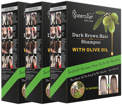 

Swarzstar DARK BROWN HAIR COLOUR SHAMPOO -3 3 BOX IN 15 POUCH(375 ml)