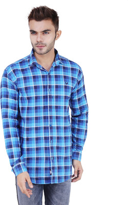 BIS Creations Men Checkered Casual Blue Shirt