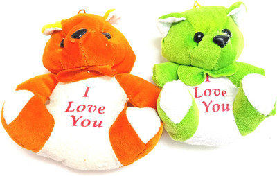 

Gift Collection GC Orange Green coloured love Teddy Bear cartoon stuffed soft toy cum keychain - 12 cm(Orange, White, Green), Green;orange;white