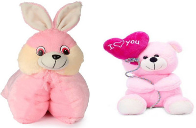 

Tajpur Traders Folding Bunny Pillow Cum Soft Toy With I Love You Ballon Heart Teddy Bear - 35 cm(Pink)