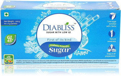 

DiaBliss Diabetic Friendly Herbal Cane Sugar with Low Glycemic Index (GI) - 40 x 5 Grams Sachet Box - Pack of 6 Sugar(1200 g, Pack of 6)
