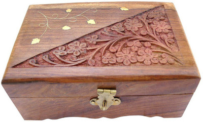 

Sri Balajee Wooden Jewelry Box Handicrafted Flower Carving Gift, 6 inches mlulti purpose Vanity Box(Brown)