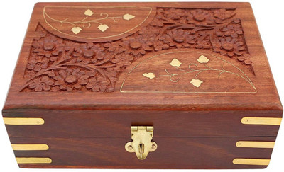 

Sri Balajee Handcrafted Wooden Jewellery Box for Women Jewelry Organizer Hand Carved Carvings Gift Items, 7 Inches mlulti purpose Vanity Box(Brown)