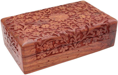 

Sri Balajee Handmade Wooden Carved Jewellery Box for Women Jewel Organizer Flower Design Gifts Item mlulti purpose Vanity Box(Brown)
