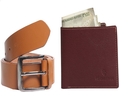

SS CREATION Wallet, Belt Combo(Brown)