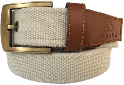 

Alaska Men Casual, Party, Evening, Formal White Canvas, Genuine Leather Belt, Off white