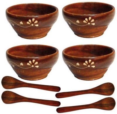

Khan Handicrafts Wooden Handcraved Wooden Bowl Set(Brown, Pack of 8)