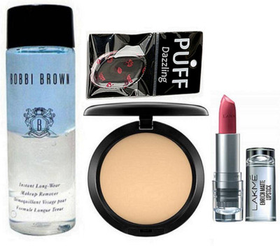 

dazzling Silicon puff, bobbi brown instant pro long wear makeup remover with Compact 7 Lakme enrich lipstick (Set of 4)(Set of 4)