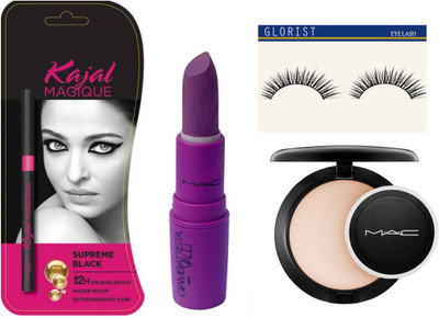 

glorist eyelash with mac giambattista lipstick ,eyeconic kajal and mac compact(Set of 4)