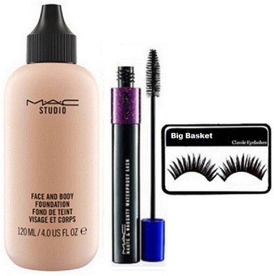 

big Basket Eyelashes & Liquid Mascara Mac , Face & Body Foundation(Set of 3)