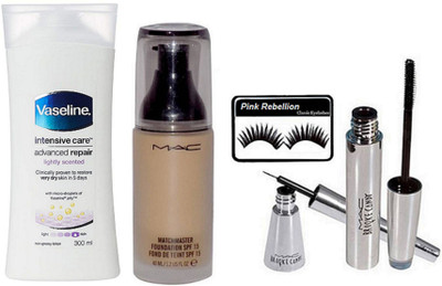 

Pink rebellion Eyelashes & Mac Match Master SPF 15 Foundation With Brook Candy Eyeliner & Mascara & Vaseline Intensive Care(Set of 5)