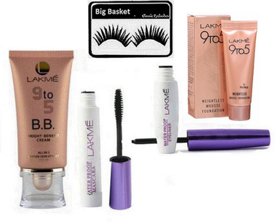 

big basket Eyelashes, BB Bright Benefit Cream Foundation & 9to5 Liner&Mascara, 9 To 5 Weightless Mousse Foundation(Set of 5)