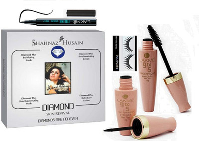

catherine Eyelashes &Shahnaz Husain Diamond Facial kit,Lakme 9 to 5 Eyeliner+Mascara,Lakme Pencil Eyeliner(Set of 5)