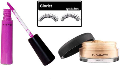

glorist Eyelashes, Mac Select Sheer Loose Powder, Purple Lipgloss(Set of 3)