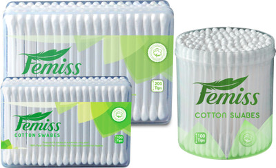 femiss cotton swabs combo of box and Jar of 200 & 100 sticks (pack of 3)(3 Units)