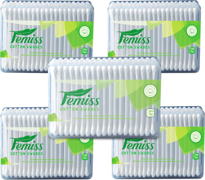 

femiss cotton swabs box of 200 & 100 sticks (pack of 5)(5 Units)