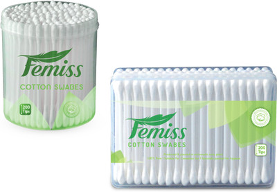 

femiss cotton swabs combo of box and Jar of 200 sticks (pack of 2)(2 Units)