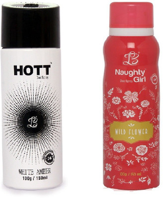 

HOTT Mens WHITE AMBER & WILD FLOWER - (Set of 2, No Gas Deodorant for Couple) (150ml each) Body Spray - For Men(150 ml, Pack of 2)