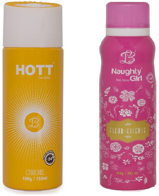 

HOTT Mens CHROME & FLEUR-ESSENCE - (Set of 2, No Gas Deodorant for Couple) (150ml each) Body Spray - For Men(150 ml, Pack of 2)