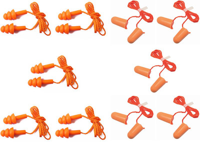 

Vezual Corded Noise Reduction Reusable (Pack of 5) & 3M 1110 Disposable (Pack of 5) Ear Plug(Orange)